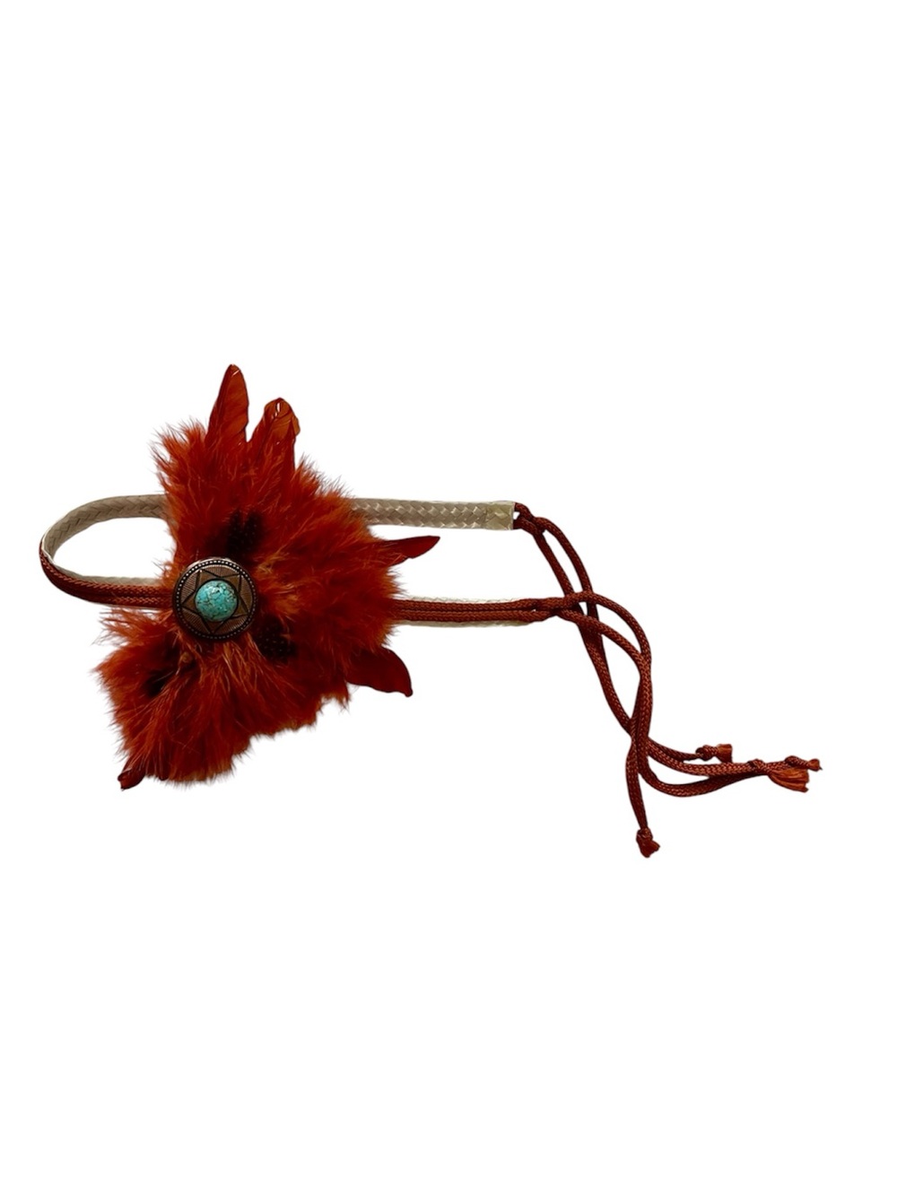 Vtg Weatern Feather Headband Orange Boho Hair Accessory Turquiose Star Concho